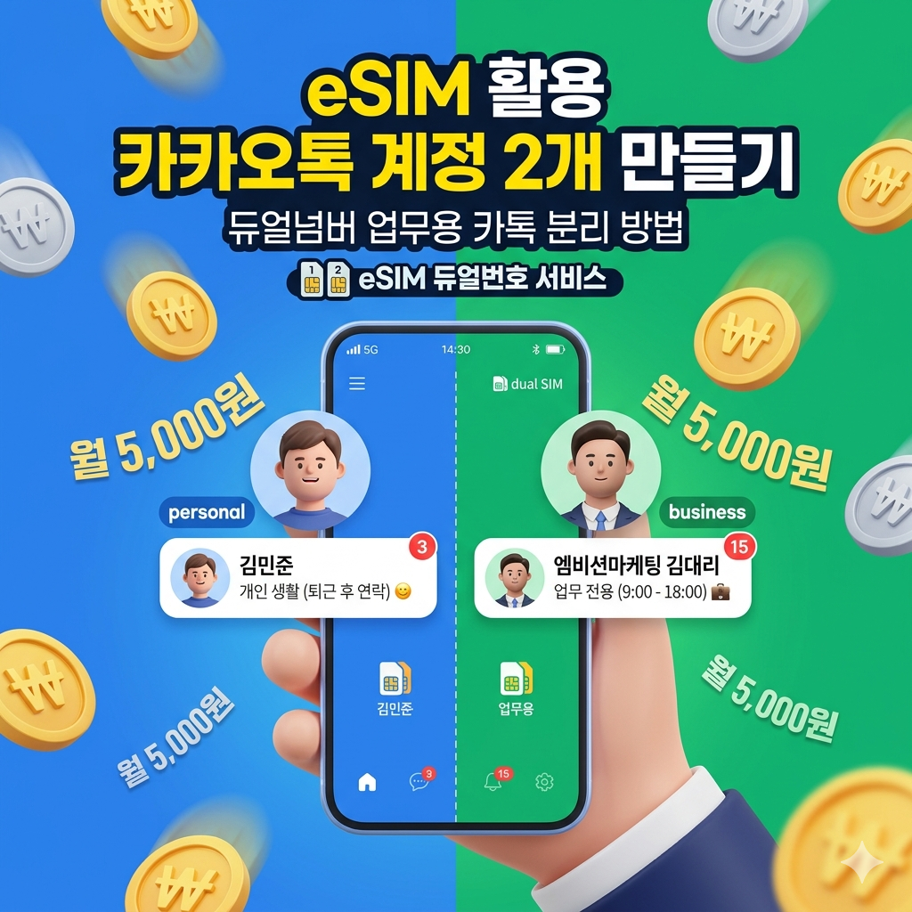 eSIM 활용 카카오톡 계정 2개 만들기 듀얼넘버 업무용 카톡 분리 방법