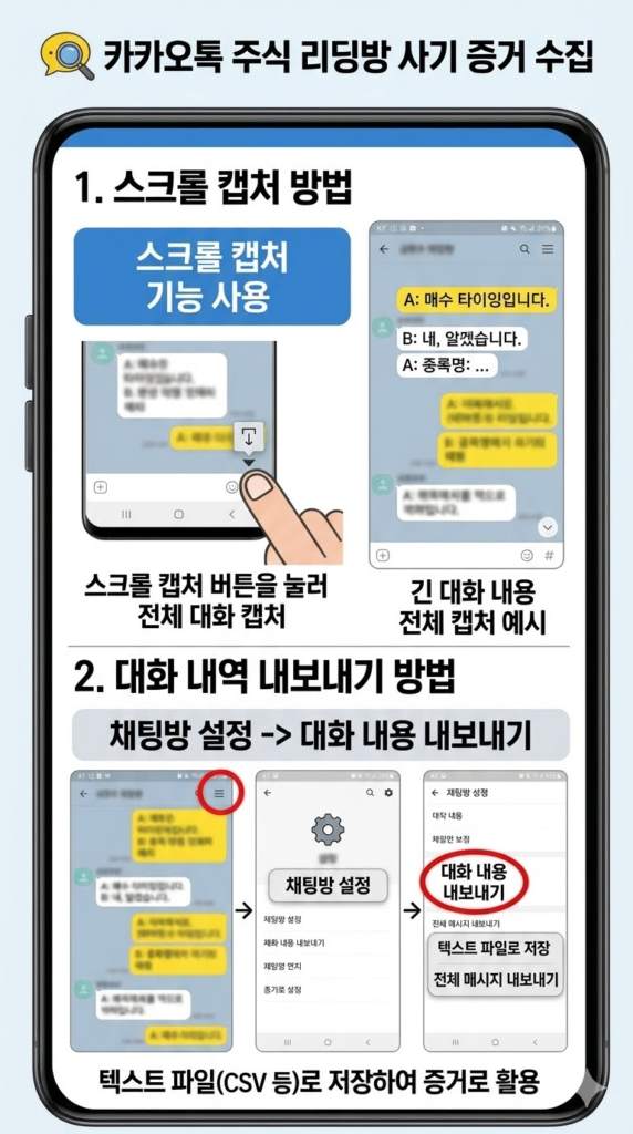 카카오톡 주식 리딩방 사기 피해금 환급을 위한 대화 증거 캡처 방법