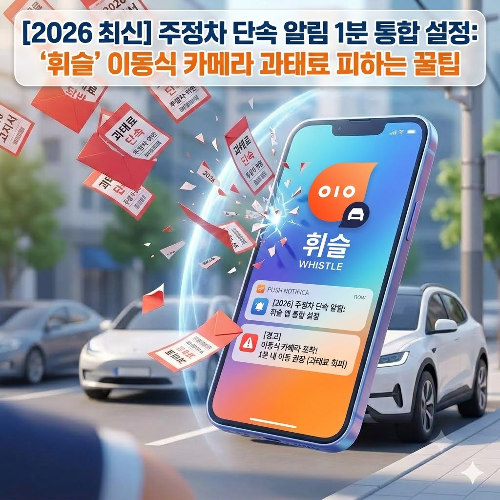 주정차 단속 알림 앱 휘슬로 과태료 고지서를 방어하는 스마트폰 일러스트