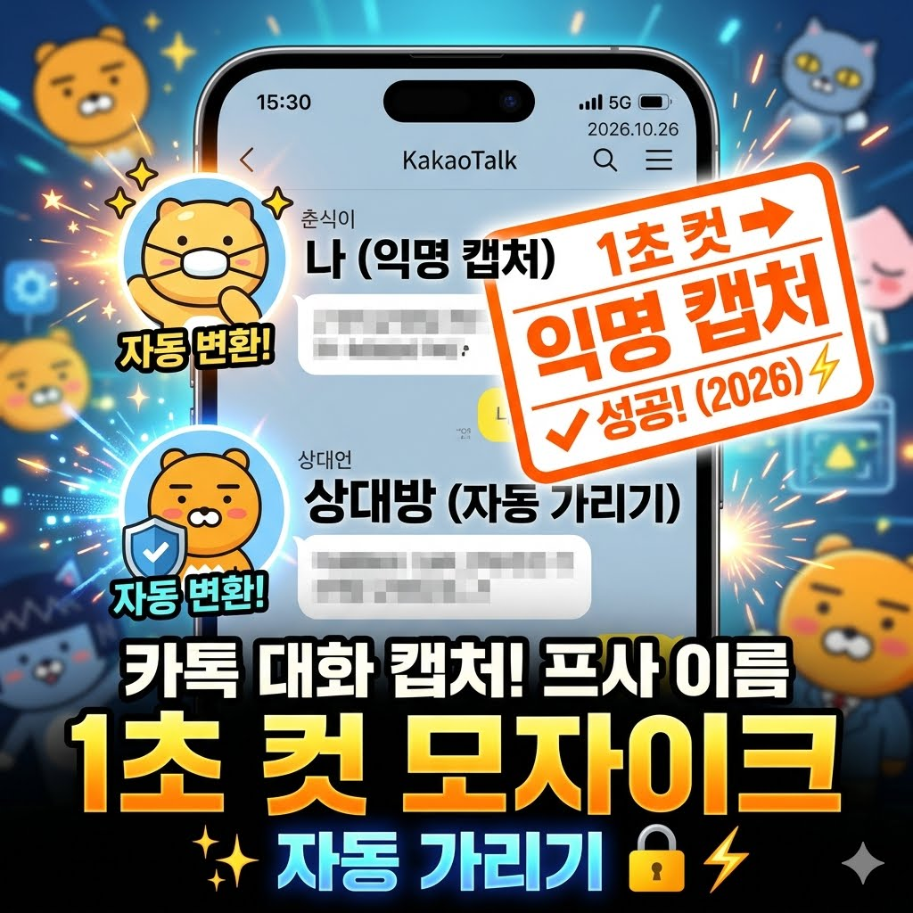 카카오톡 대화 내용 캡처 모자이크 1초 컷: 상대방 이름 프사 자동 가리기 썸네일