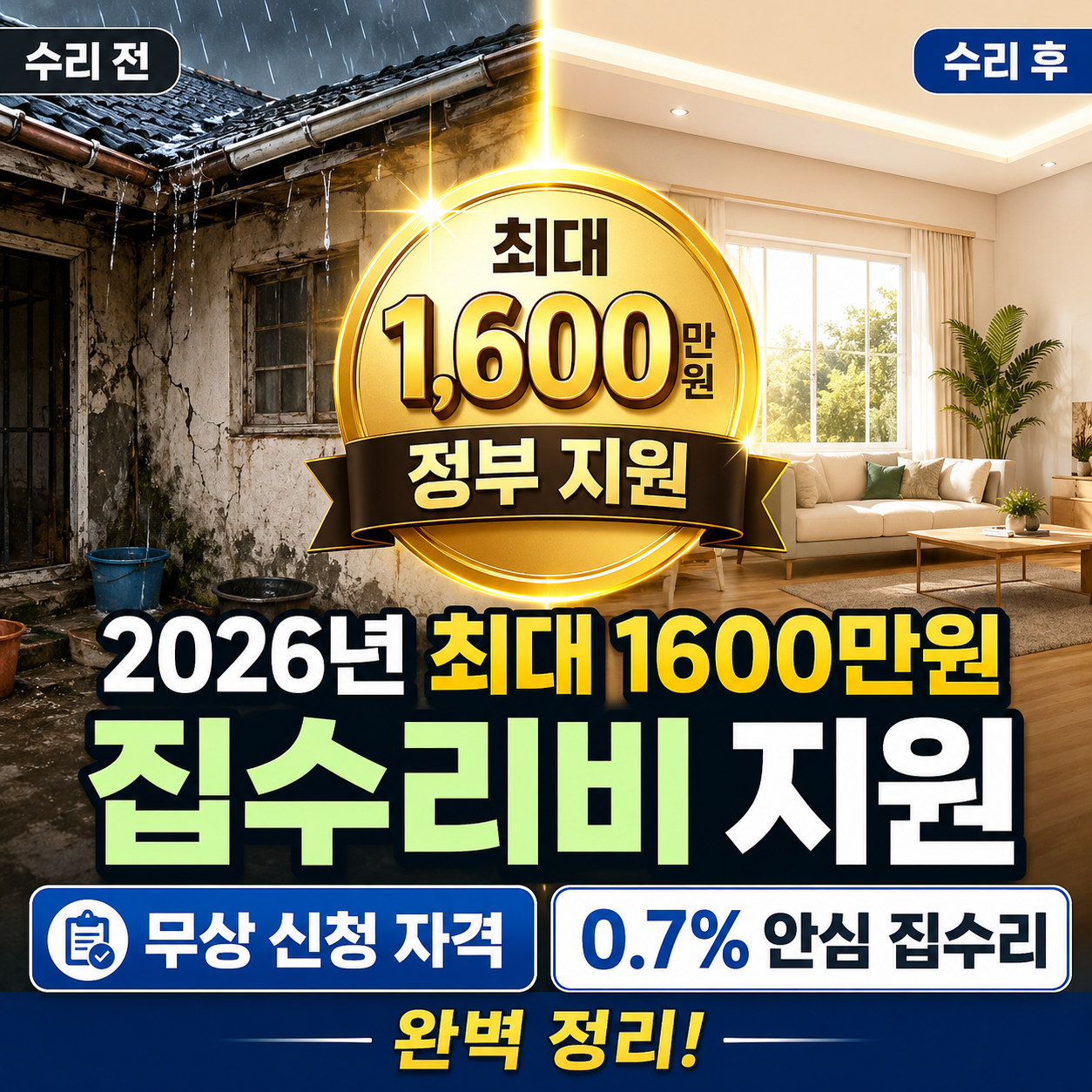 2026년 최대 1600만원 집수리비 지원 수선유지급여 혜택