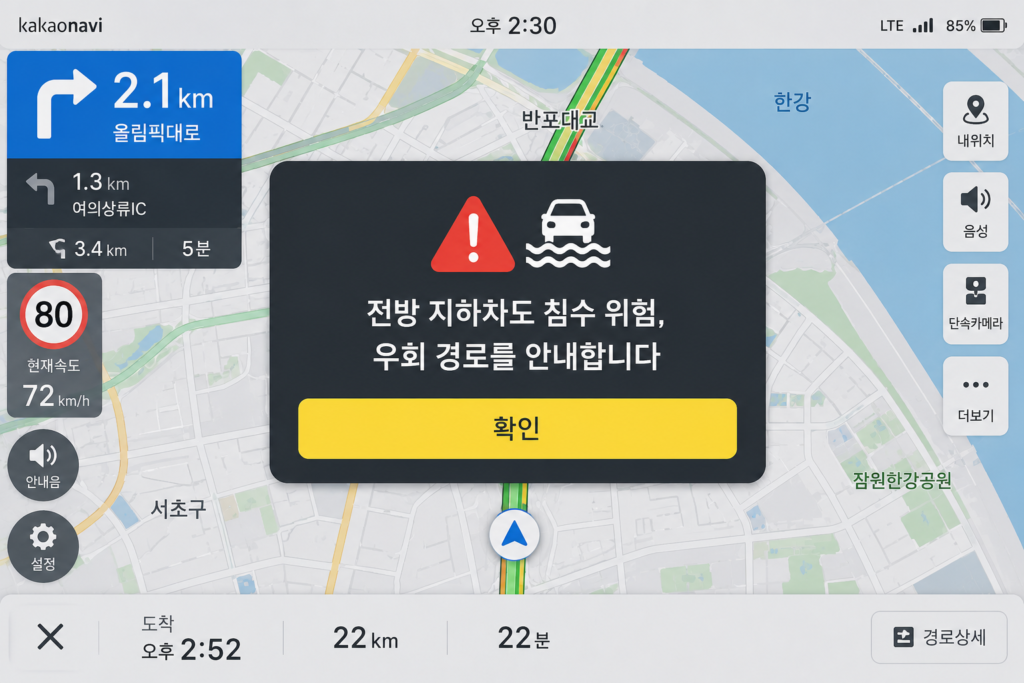 026년 카카오내비 지하차도 침수 알림 및 우회도로 자동 안내 시스템