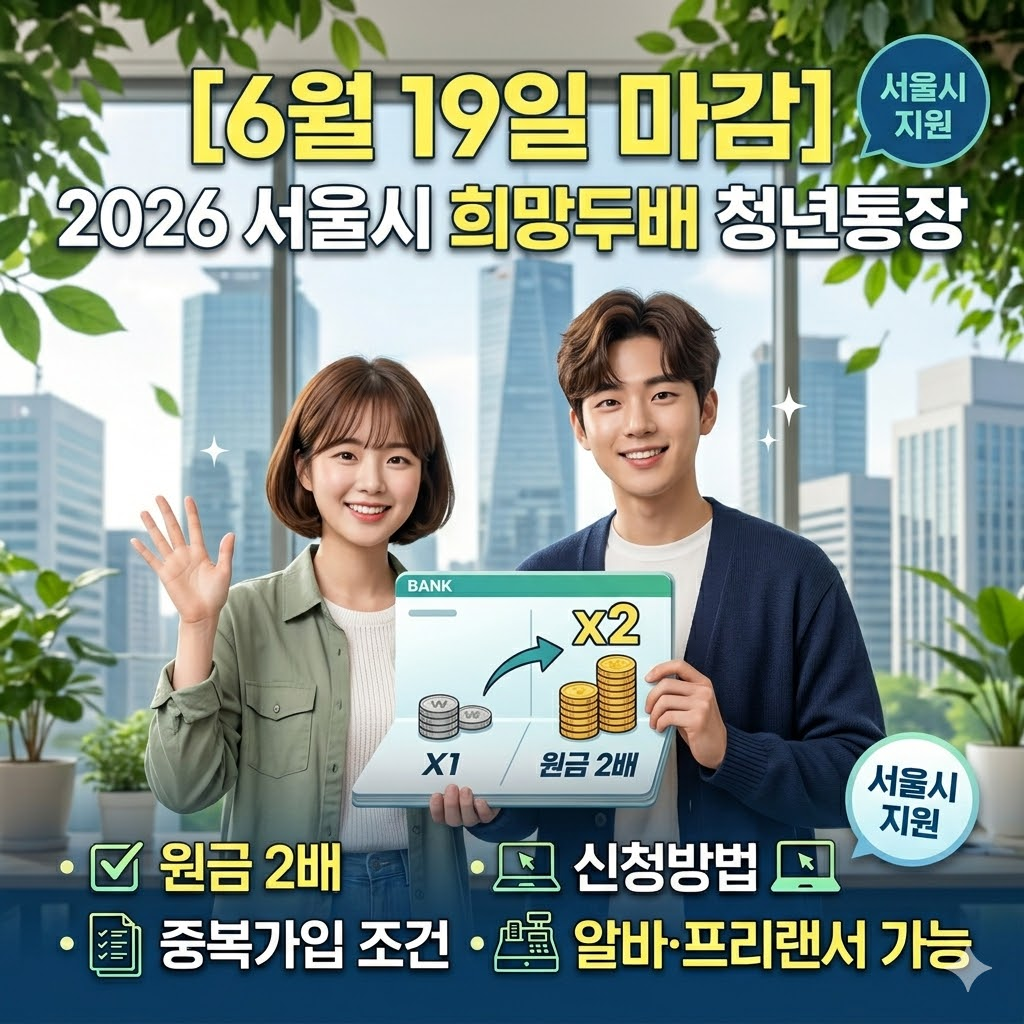 [6월 19일 마감] 2026 서울시 희망두배 청년통장: 원금 2배 신청방법 및 중복가입 조건 (알바·프리랜서 가능) 썸네일
