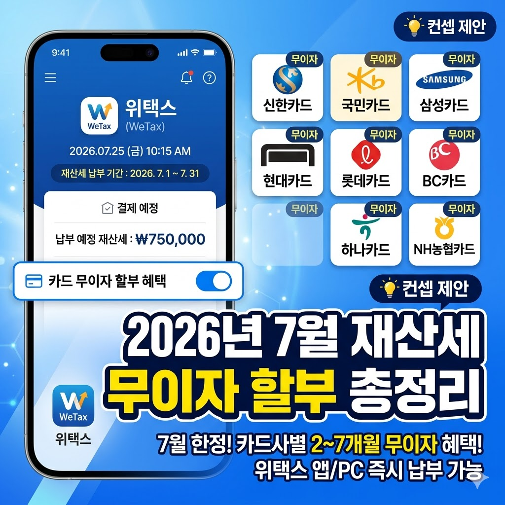 2026년 7월 재산세 신용카드 무이자 할부 및 체크카드 캐시백 혜택 완벽 가이드