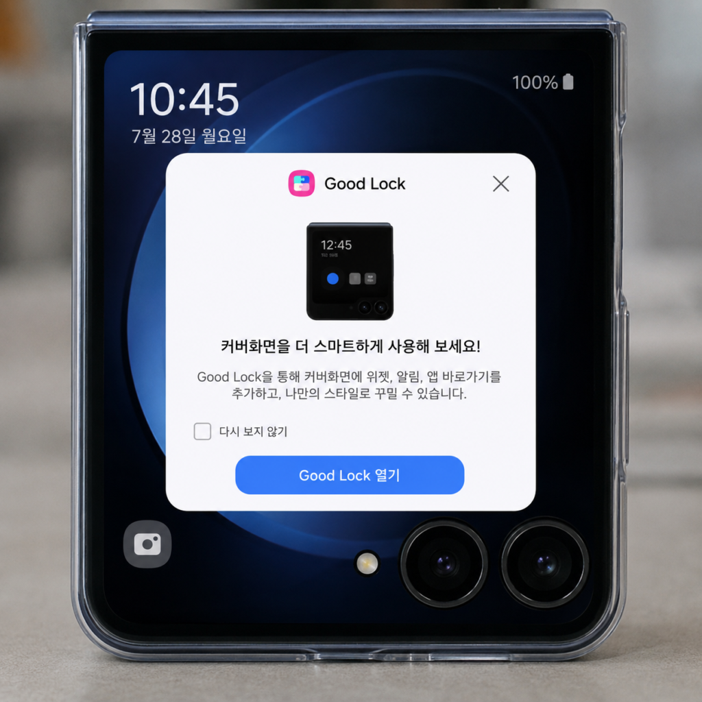갤럭시 Z 플립8 커버화면 굿락 멀티스타 카카오톡 실행 설정 안내창
