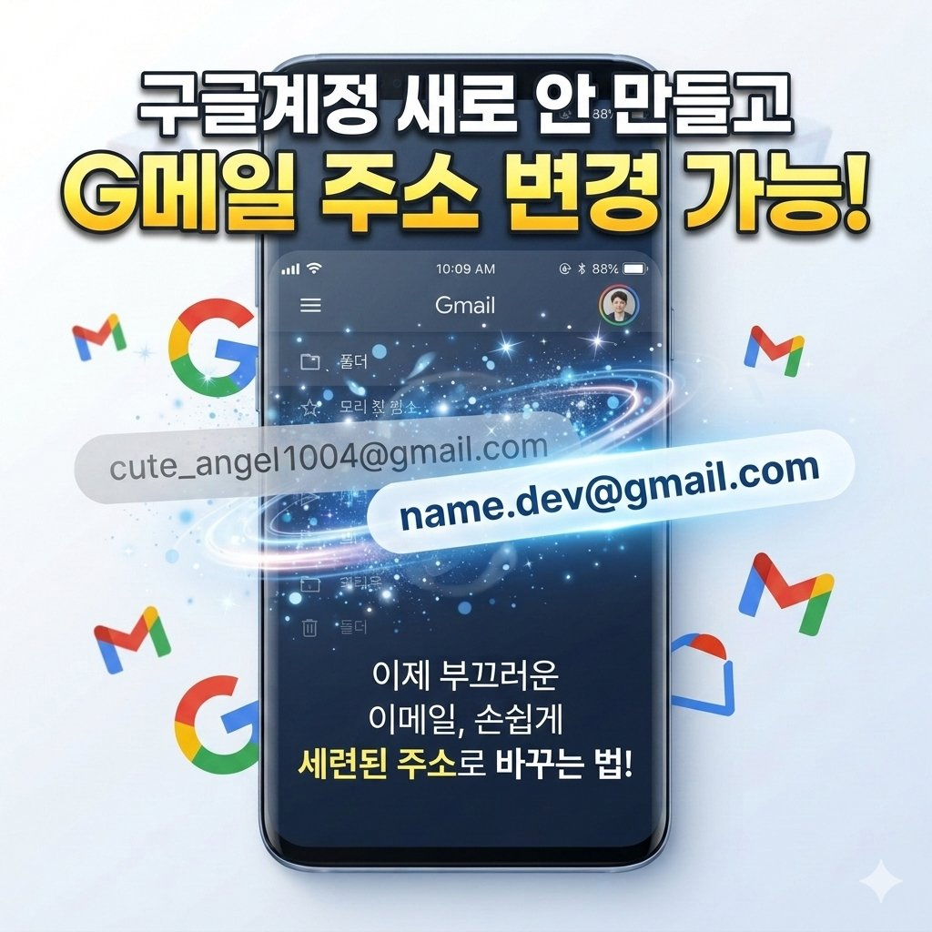 구글 지메일 주소 변경으로 민망한 이메일 아이디를 새롭게 바꾸는 모습 일러스트
