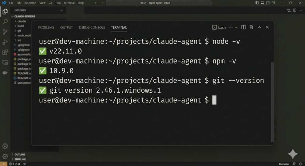 클로드 코드 2.0 에이전트 구축을 위한 Node.js 및 Git 사전 설정 확인)가 필요합니다]