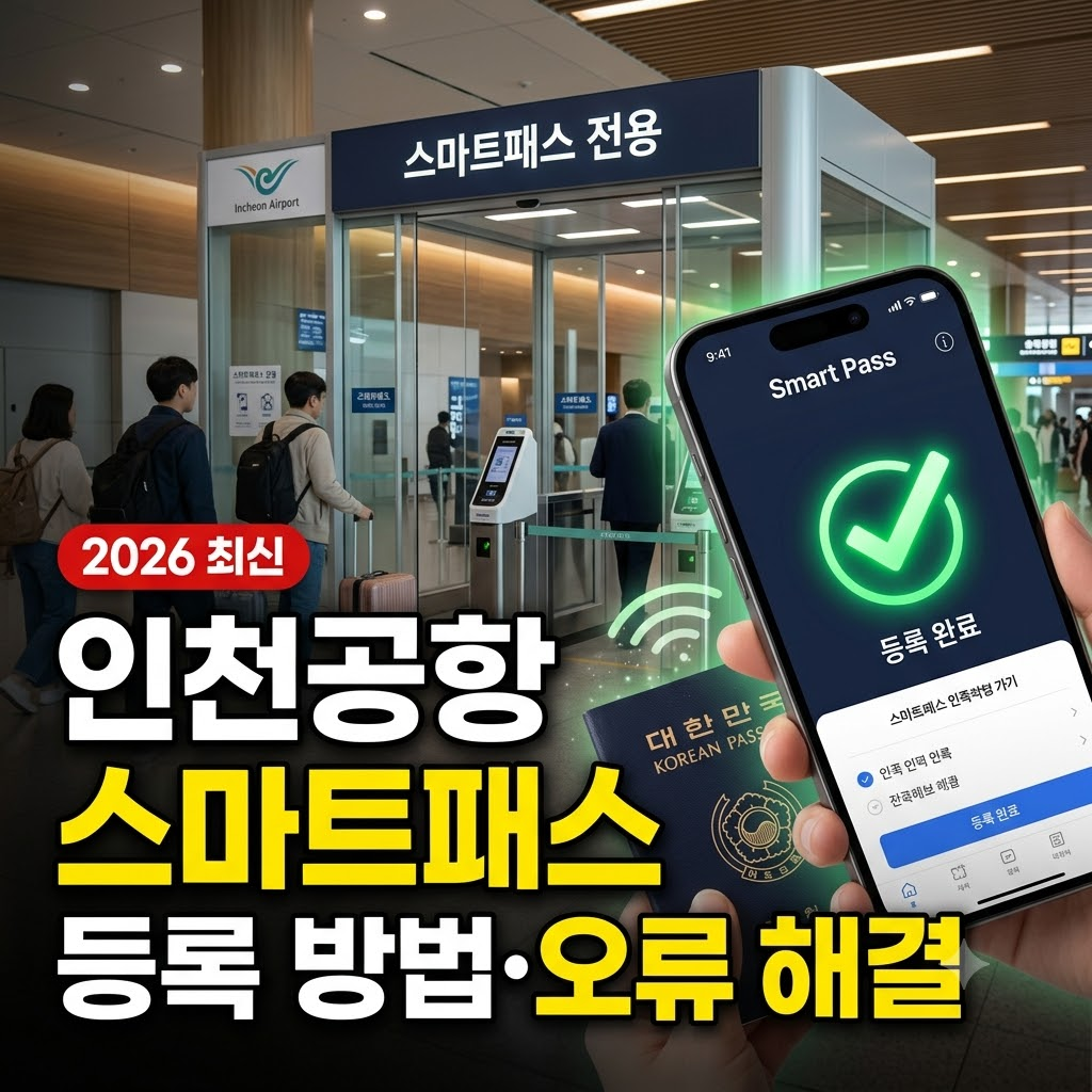 인천공항 스마트패스 전용 출국장에서 스마트폰으로 여권 NFC를 스캔하는 모습