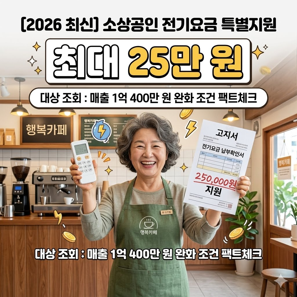 026 소상공인 전기요금 특별지원 최대 25만원 연매출 1억 400만원 완화 신청 방법