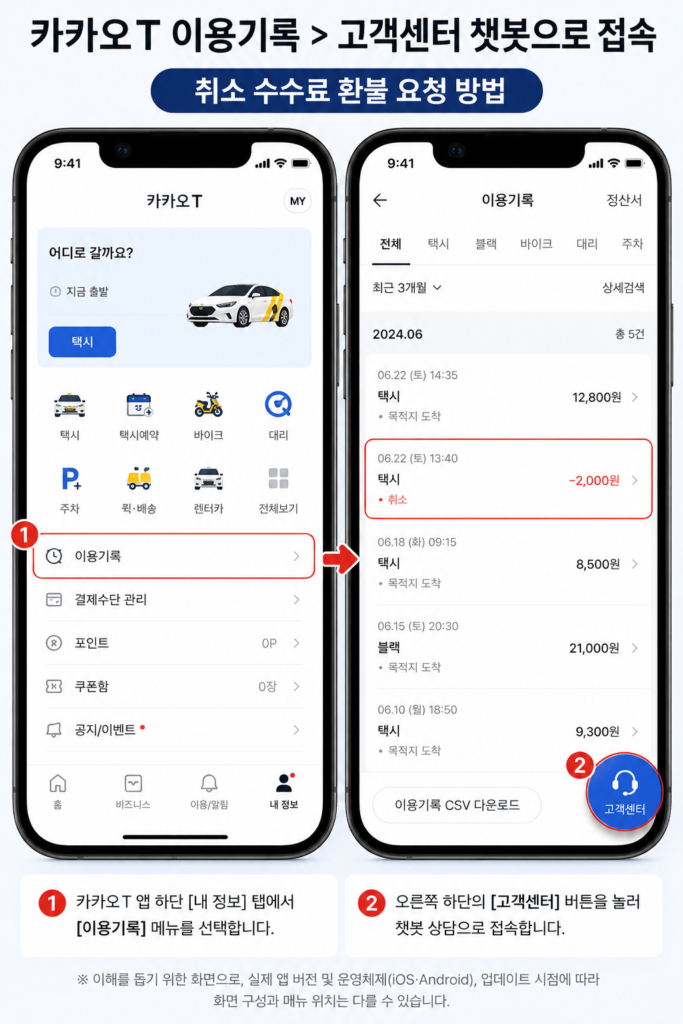 카카오택시 취소 수수료 환불 고객센터 접속 방법