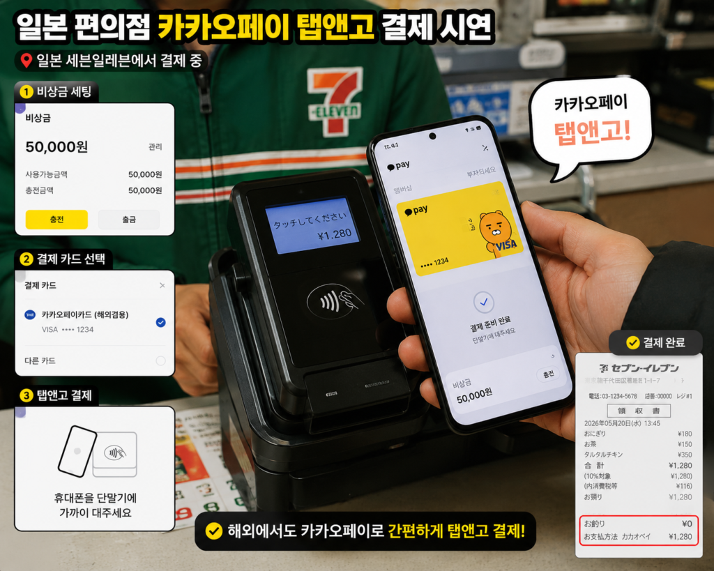 안드로이드 스마트폰 카카오페이 해외결제 탭앤고 비상금 세팅