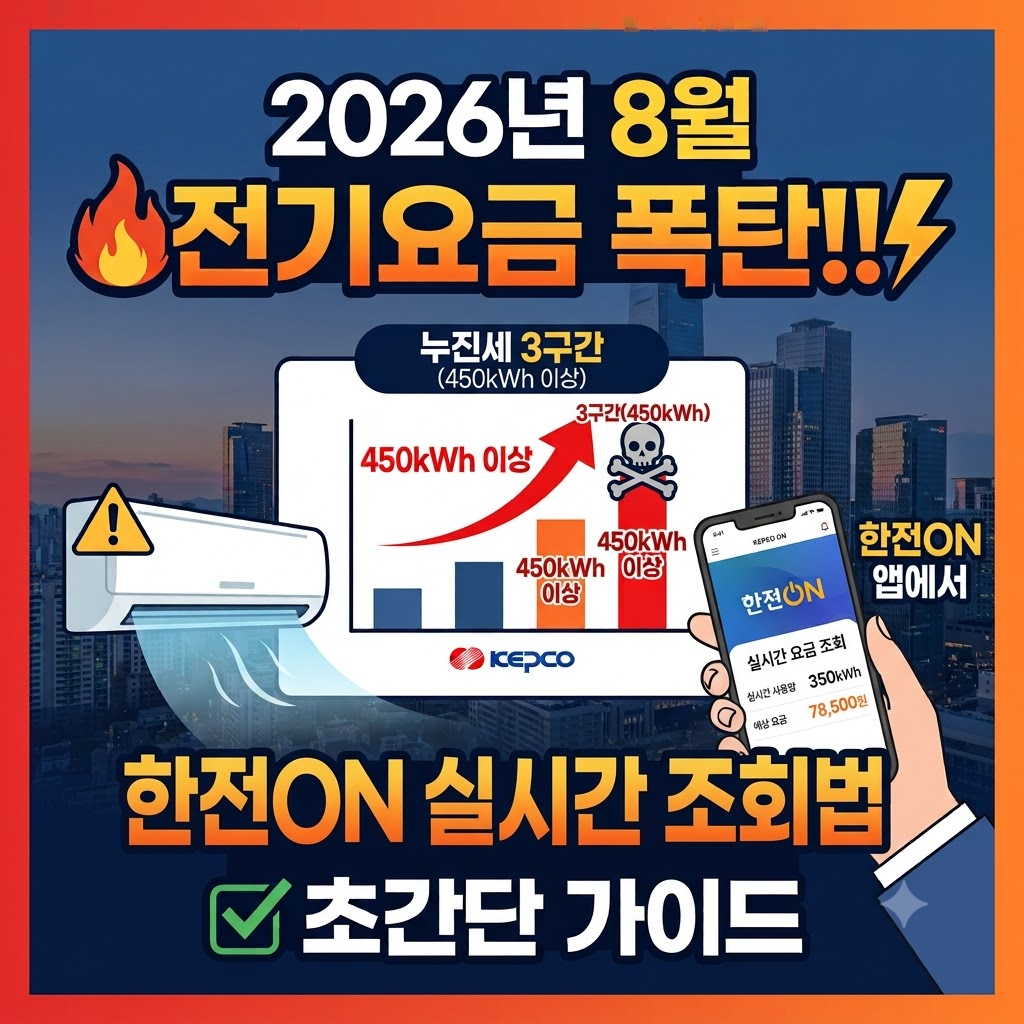 2026년 에어컨 전기요금 폭탄 450kWh 누진세 방어 한전ON 실시간 조회법