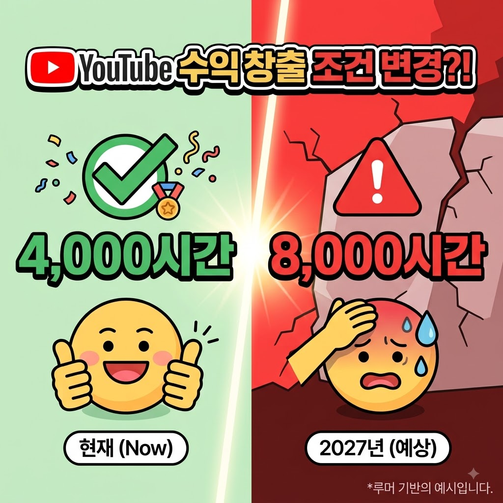 2027 유튜브 수익창출 조건 8000시간 인상 확정 및 기존 채널 안내 썸네일