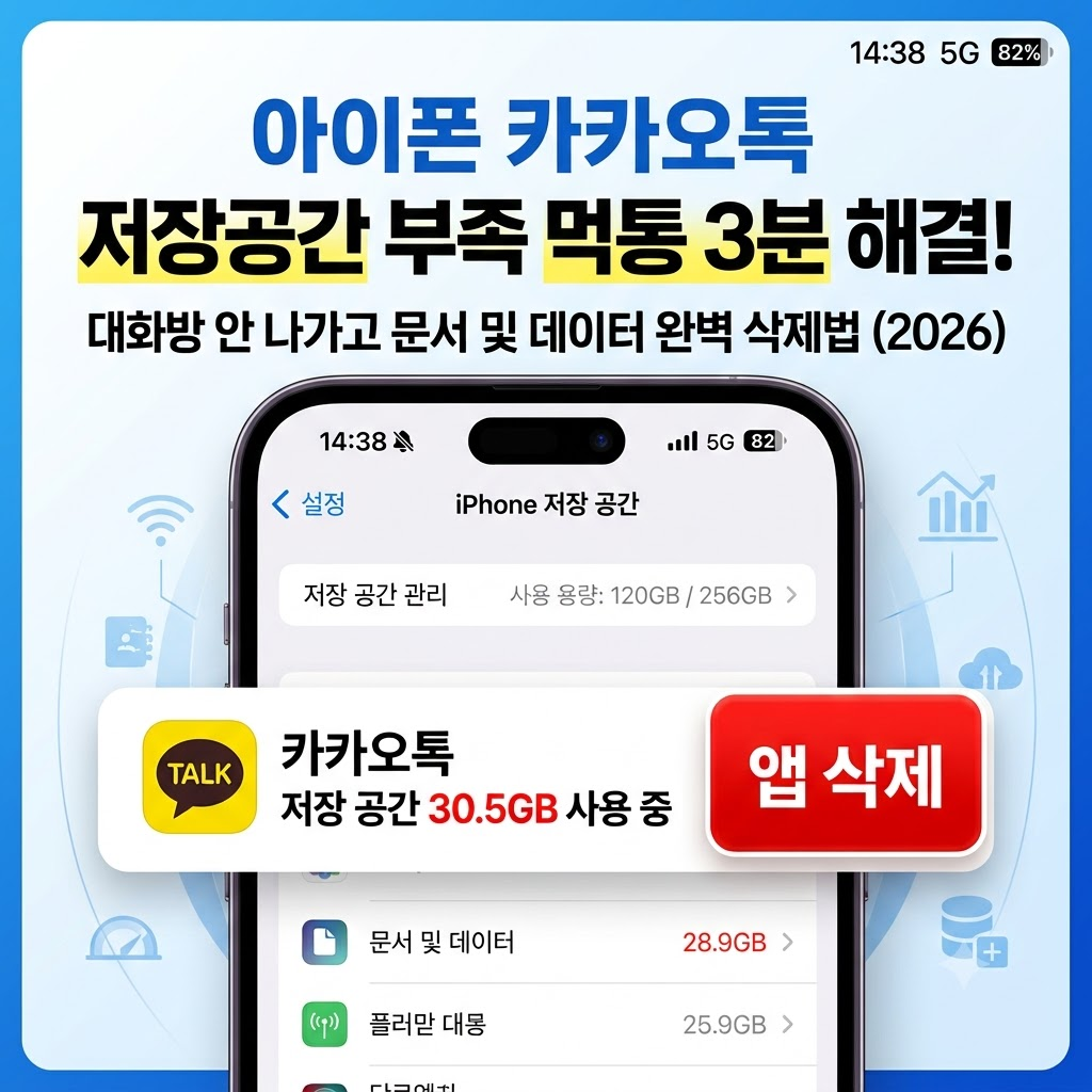 아이폰 카카오톡 저장공간 부족 해결을 위해 문서 및 데이터 완벽 삭제를 보여주는 썸네일 이미지