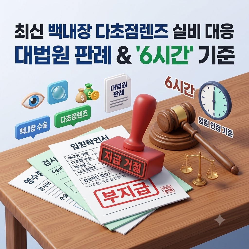 백내장 다초점렌즈 실비 부지급 거절 통보서와 법원 판사봉