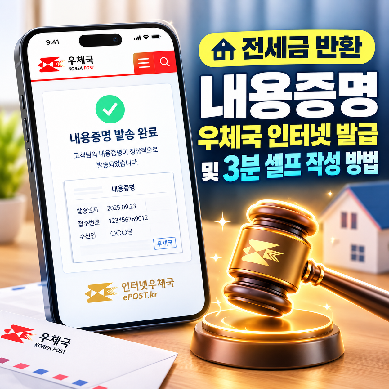 전세금 반환 내용증명 우체국 인터넷 발급 완료 3D 일러스트