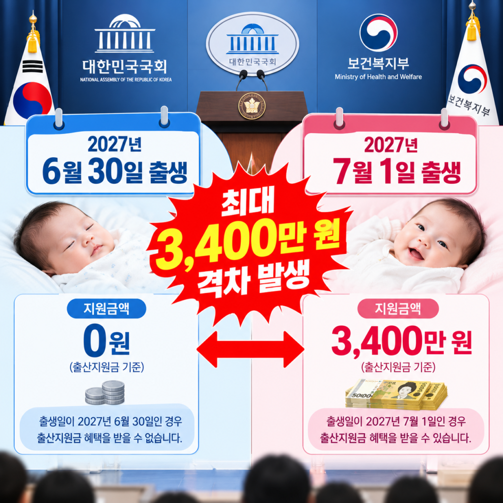 2027년 출생일 하루 차이 아이맞이지원금 3400만원 격차 비교 표